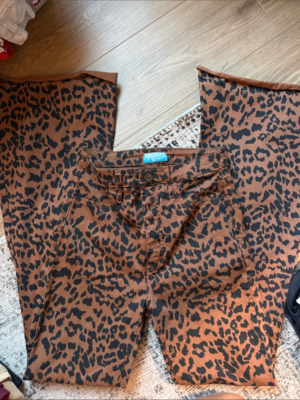 Show Me Your MuMu Brown and Black Leopard Print flare Leg Jeans. Bells